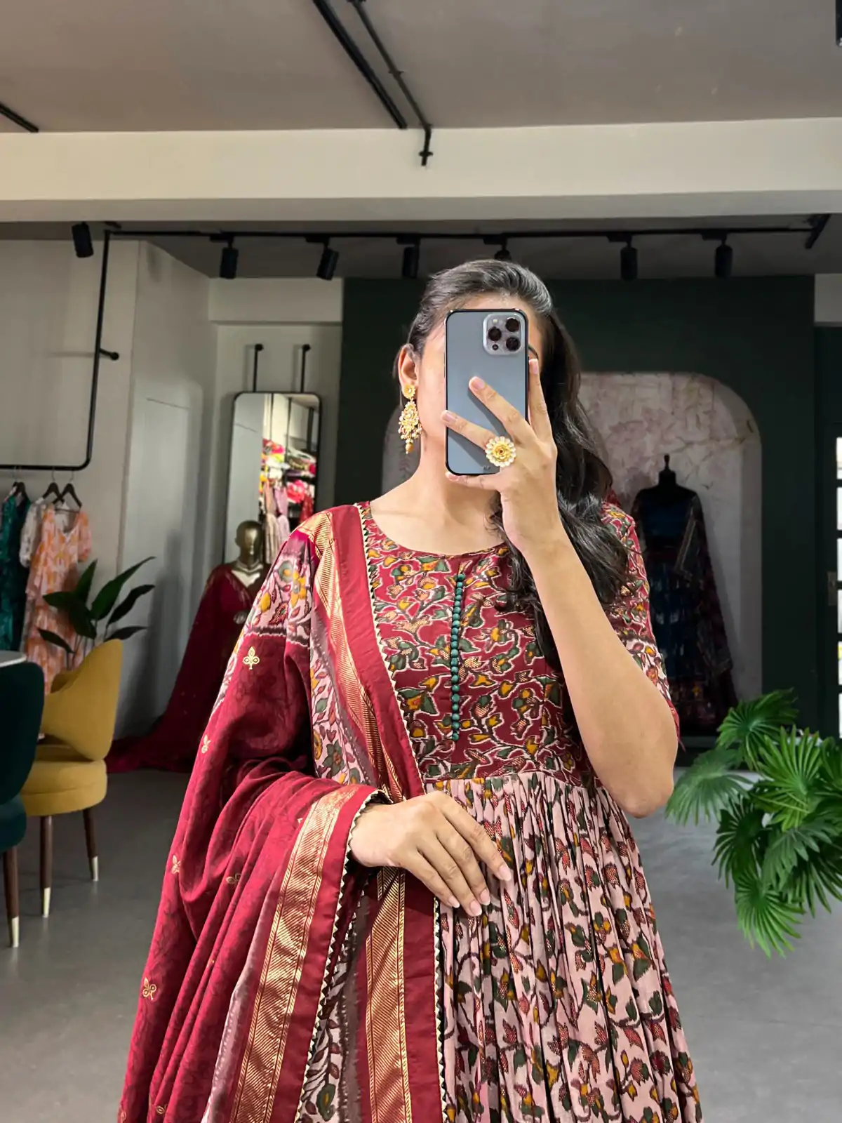 YNF 5036 Maroon Color Tussar Silk Floral Print With Foil Print Gown Casual, Wedding, Festive, Events, Designer Party Wear, Delivery 4-6 Working Days @2049 | Bollywood Gowns, Creative Gowns, Designer Gowns, Embroidered Gowns, Gowns, Party Wear Gowns