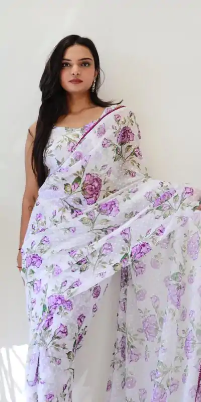SC 282 Purple Color Pure Soft Georgette Silk Design All Over Saree , Party Wear, Events, Festivals Expected Delivery 4-6 Working Days 1649/- | Bollywood Sarees, Creative Sarees, Designer Sarees, Embroidered Sarees, Ethnic Saree, Modern Digital sarees, Party Wear Sarees, Sarees