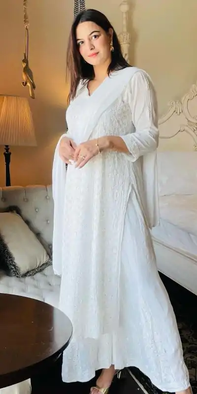 BE 246 White Color Delta Cotton Thread Embroidery Salwar Suit Wedding, Party, Festive events, etc.  Expected Delivery  4-6 Working Days @1999/- | Casual Suits, Creative suits, Designer Suits, Palazzo Suits, Party Wear Suits, Patiala Suits, Salwar suit, Straight Suits