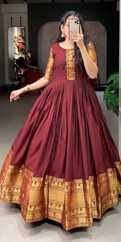 YNF 5313 Maroon Color Narayan Pet Zari Weaving Work Gown Casual, Wedding, Festive, Events, Designer Party Wear, Delivery 4-6 Working Days @1899 | Bollywood Gowns, Creative Gowns, Designer Gowns, Embroidered Gowns, Gowns, Party Wear Gowns