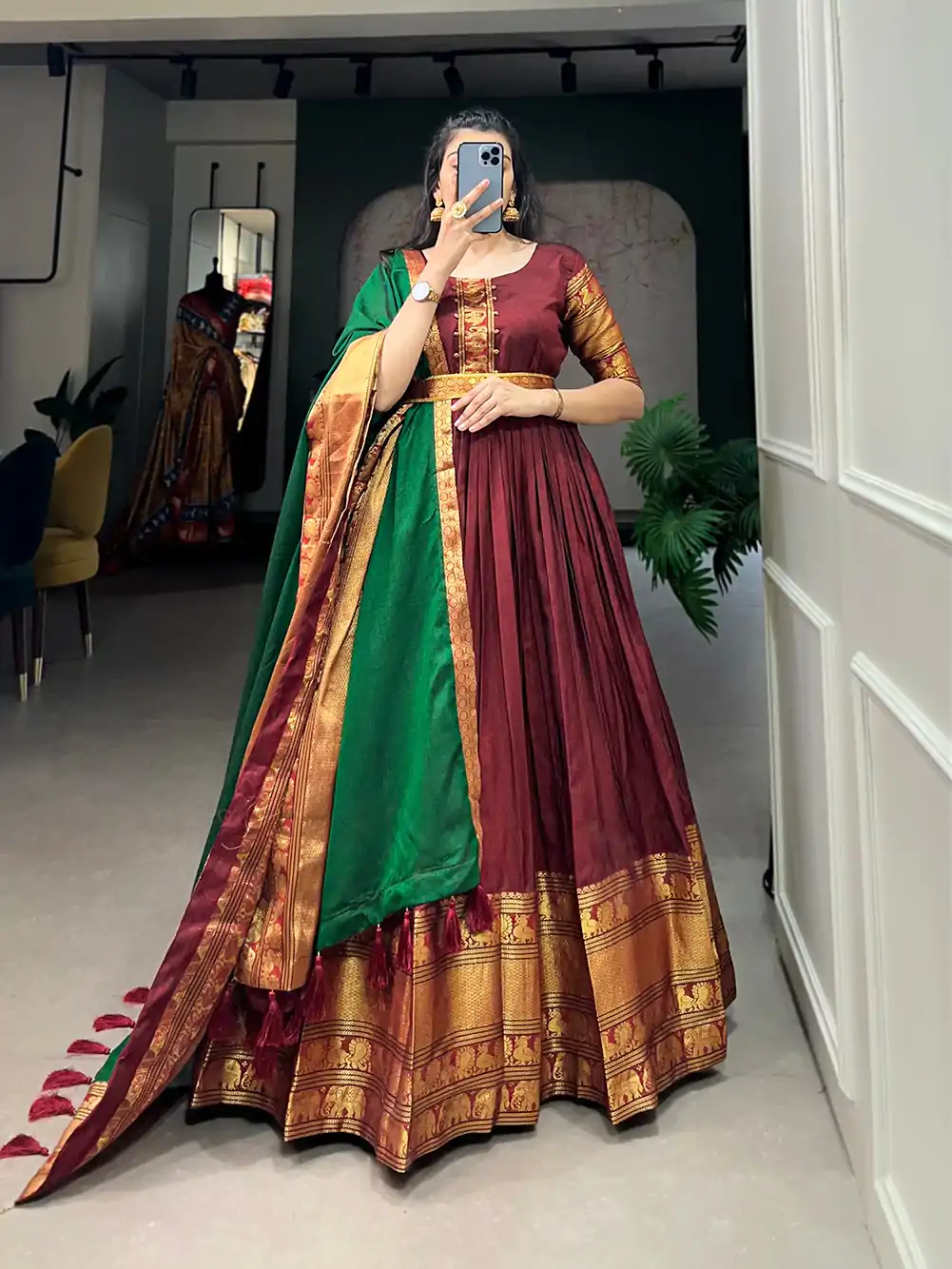 YNF 5313 Maroon Color Narayan Pet Zari Weaving Work Gown Casual, Wedding, Festive, Events, Designer Party Wear, Delivery 4-6 Working Days @1899 | Bollywood Gowns, Creative Gowns, Designer Gowns, Embroidered Gowns, Gowns, Party Wear Gowns