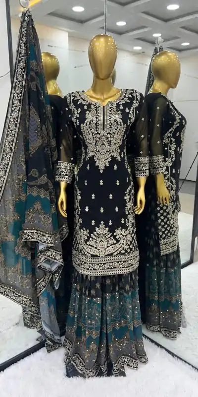 SSR 471 Black Color Georgette Embroidery Sequence Salwar Suit Wedding, Party, Festive, Events Expected Delivery 4-6 Working Days @ 2449/- Only | Casual Suits, Creative suits, Designer Suits, Party Wear Suits, Salwar suit, Straight Suits