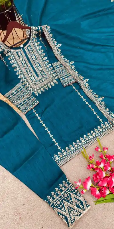 SRK 5151 Blue Color Pure Chinnon Silk Embroidery Sequence Salwar Suit Wedding, Party, Festive, Events Expected Delivery 4-6 Working Days @ 1949/- | Jump Suits, Casual Suits, Creative suits, Designer Suits, Palazzo Suits, Party Wear Suits, Patiala Suits, Salwar suit, Straight Suits