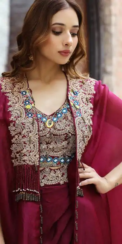 KD 1358 Wine Color Organza silk Thread Sequence Dhoti Salwar Casual, Party Wear, Wedding, Events Etc. Expected Delivery 4-6 Working Days @1849/- | Jump Suits, Casual Suits, Creative suits, Designer Suits, Palazzo Suits, Party Wear Suits, Patiala Suits, Salwar suit, Straight Suits