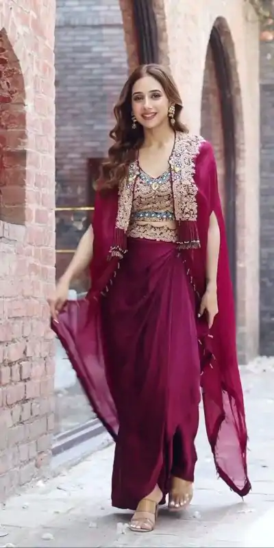 KD 1358 Wine Color Organza silk Thread Sequence Dhoti Salwar Casual, Party Wear, Wedding, Events Etc. Expected Delivery 4-6 Working Days @1849/- | Jump Suits, Casual Suits, Creative suits, Designer Suits, Palazzo Suits, Party Wear Suits, Patiala Suits, Salwar suit, Straight Suits