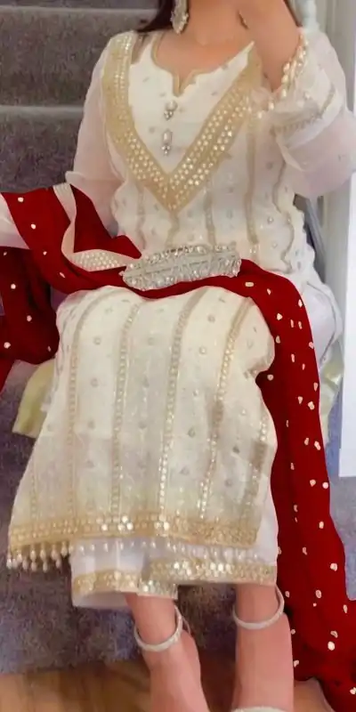 NF 1213 White & Red color Georgette Embroidery Sequence Salwar Suit Casual, Wedding, Party, Festive, Events . Expected Delivery 4-6 Working Days @2399 | Casual Suits, Creative suits, Designer Suits, Palazzo Suits, Party Wear Suits, Patiala Suits, Salwar suit, Straight Suits