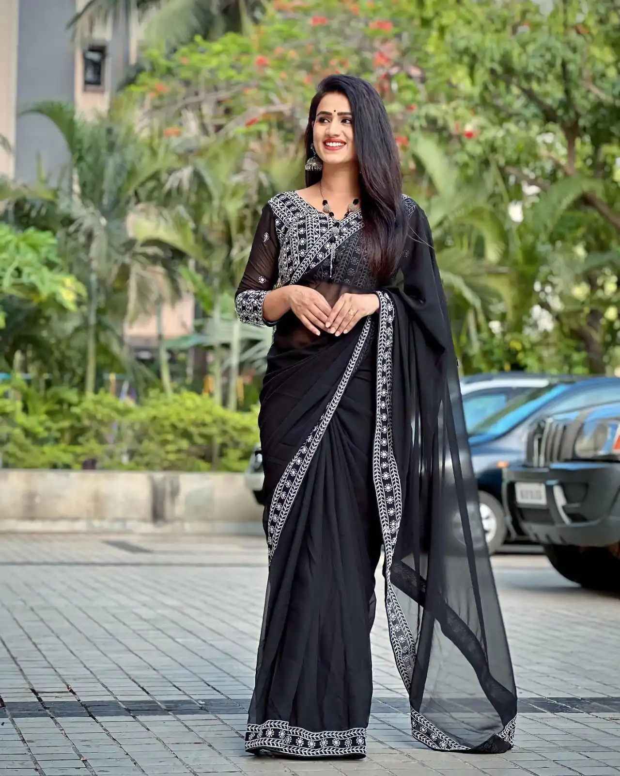 JR 593 Black Color Georgette Embroidery Sequence Saree Casual, Wedding, Festive, Events Expected Delivery  4-6 Working Days @1599/- | Bollywood Sarees, Creative Sarees, Designer Sarees, Embroidered Sarees, Ethnic Saree, Modern Digital sarees, Party Wear Sarees, Sarees