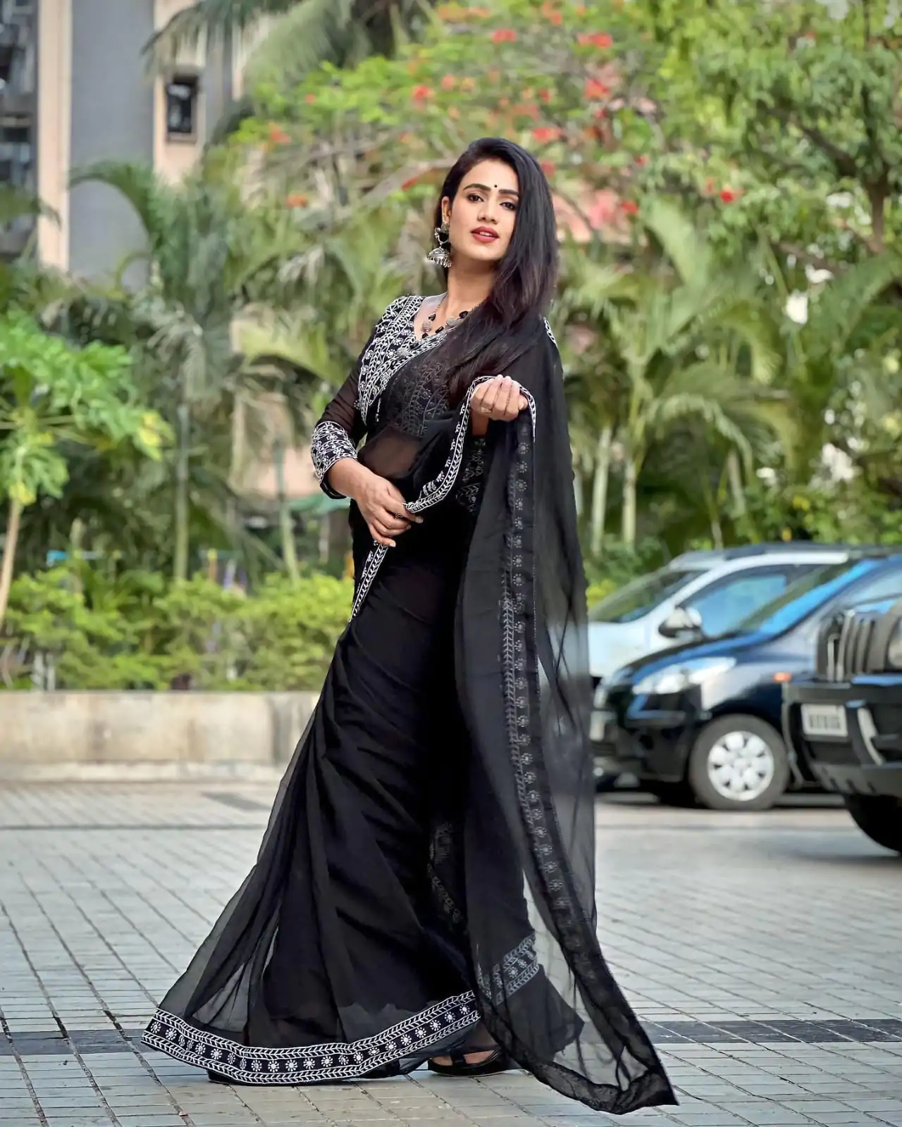 JR 593 Black Color Georgette Embroidery Sequence Saree Casual, Wedding, Festive, Events Expected Delivery  4-6 Working Days @1599/- | Bollywood Sarees, Creative Sarees, Designer Sarees, Embroidered Sarees, Ethnic Saree, Modern Digital sarees, Party Wear Sarees, Sarees