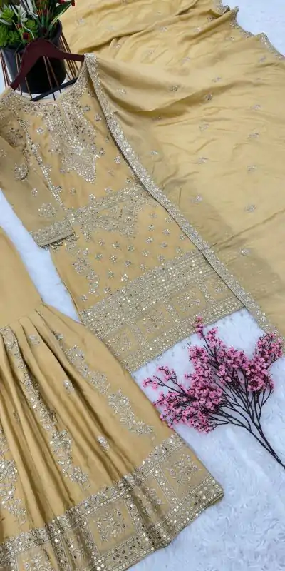 ZSR-3066 Chiku Color Chinnon Embroidery Sequence Salwar Suit Casual, Wedding, Festive, Events Expected Delivery 4-6 Working Days @2199/- | Jump Suits, Casual Suits, Creative suits, Designer Suits, Palazzo Suits, Party Wear Suits, Patiala Suits, Salwar suit, Straight Suits