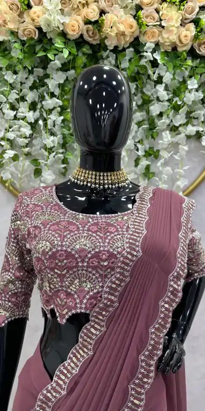 KD 477 Peach Color Faux Georgette Thread Sequence Work Saree Casual, Party Wear, Wedding, Events Etc. Expected Delivery 4-6 Working Days @1849/- | Bollywood Sarees, Creative Sarees, Designer Sarees, Embroidered Sarees, Ethnic Saree, Modern Digital sarees, Party Wear Sarees, Sarees