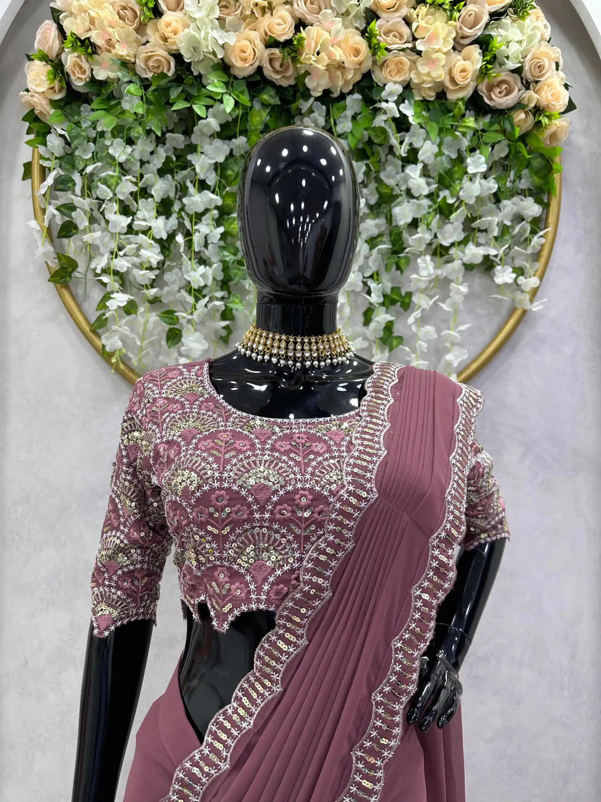 KD 477 Peach Color Faux Georgette Thread Sequence Work Saree Casual, Party Wear, Wedding, Events Etc. Expected Delivery 4-6 Working Days @1849/- | Bollywood Sarees, Creative Sarees, Designer Sarees, Embroidered Sarees, Ethnic Saree, Modern Digital sarees, Party Wear Sarees, Sarees