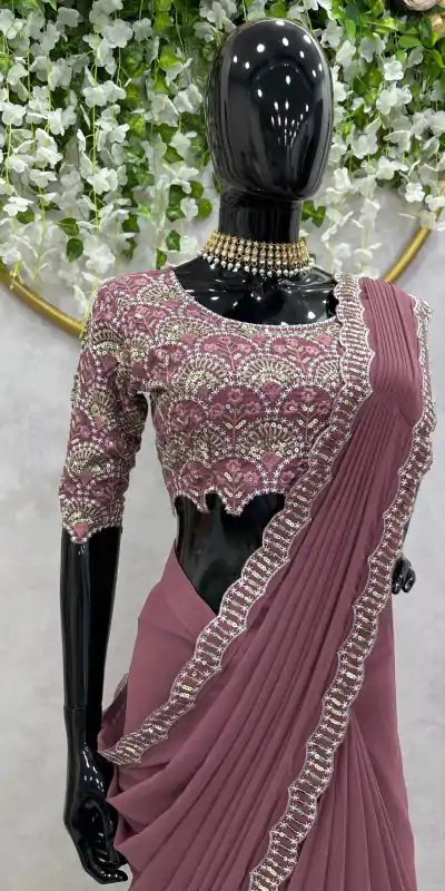 KD 477 Peach Color Faux Georgette Thread Sequence Work Saree Casual, Party Wear, Wedding, Events Etc. Expected Delivery 4-6 Working Days @1849/- | Bollywood Sarees, Creative Sarees, Designer Sarees, Embroidered Sarees, Ethnic Saree, Modern Digital sarees, Party Wear Sarees, Sarees