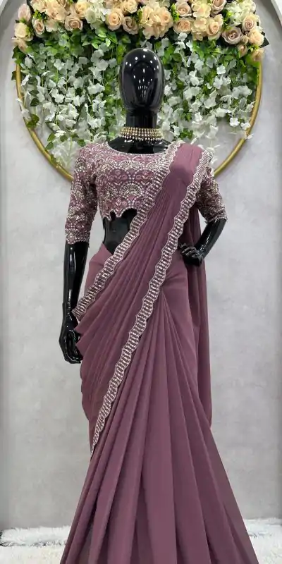 KD 477 Peach Color Faux Georgette Thread Sequence Work Saree Casual, Party Wear, Wedding, Events Etc. Expected Delivery 4-6 Working Days @1849/- | Bollywood Sarees, Creative Sarees, Designer Sarees, Embroidered Sarees, Ethnic Saree, Modern Digital sarees, Party Wear Sarees, Sarees