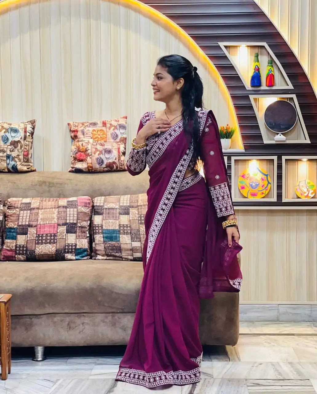 JR 593 Purple Color Georgette Embroidery Sequence Saree Casual, Wedding, Festive, Events Expected Delivery  4-6 Working Days @1599/- | Bollywood Sarees, Creative Sarees, Designer Sarees, Embroidered Sarees, Ethnic Saree, Modern Digital sarees, Party Wear Sarees, Sarees