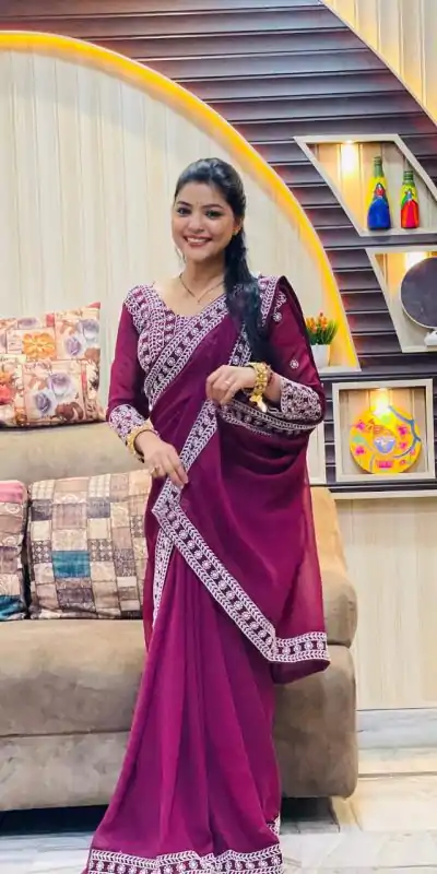 JR 593 Purple Color Georgette Embroidery Sequence Saree Casual, Wedding, Festive, Events Expected Delivery 4-6 Working Days @1599/- | Bollywood Sarees, Creative Sarees, Designer Sarees, Embroidered Sarees, Ethnic Saree, Modern Digital sarees, Party Wear Sarees, Sarees