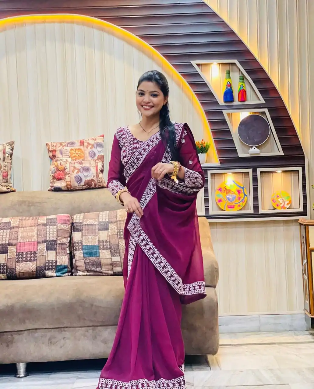 JR 593 Purple Color Georgette Embroidery Sequence Saree Casual, Wedding, Festive, Events Expected Delivery  4-6 Working Days @1599/- | Bollywood Sarees, Creative Sarees, Designer Sarees, Embroidered Sarees, Ethnic Saree, Modern Digital sarees, Party Wear Sarees, Sarees