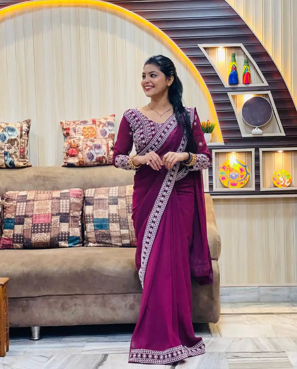 JR 593 Purple Color Georgette Embroidery Sequence Saree Casual, Wedding, Festive, Events Expected Delivery  4-6 Working Days @1599/- | Bollywood Sarees, Creative Sarees, Designer Sarees, Embroidered Sarees, Ethnic Saree, Modern Digital sarees, Party Wear Sarees, Sarees