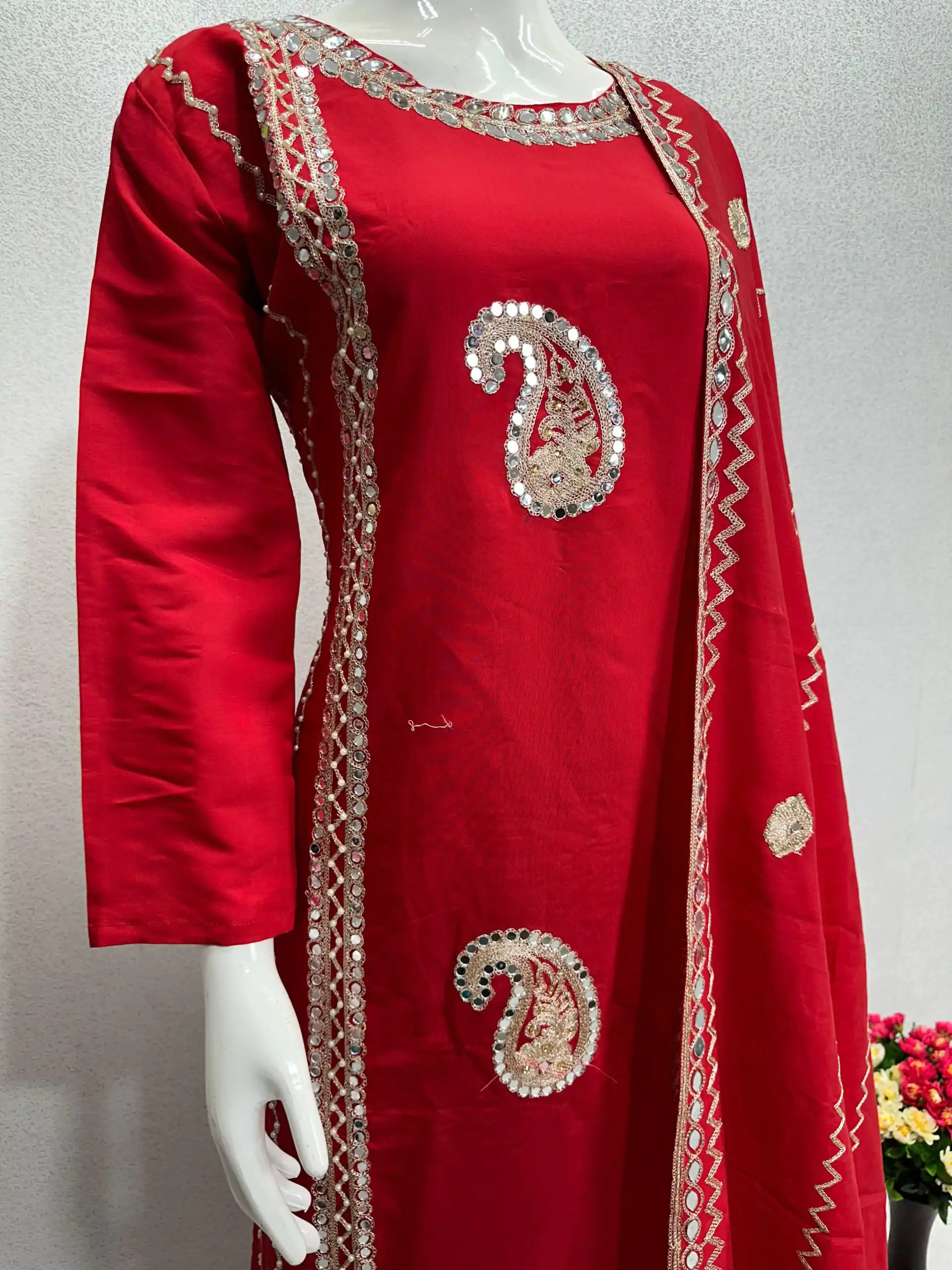 KF 1641 Red Color Roman Silk Embroidered Salwar Suit Wedding, Party, Festive, Events Etc.  Expected Delivery 4-6 Working Days @1999/-Only | Casual Suits, Creative suits, Designer Suits, Palazzo Suits, Party Wear Suits, Salwar suit, Straight Suits
