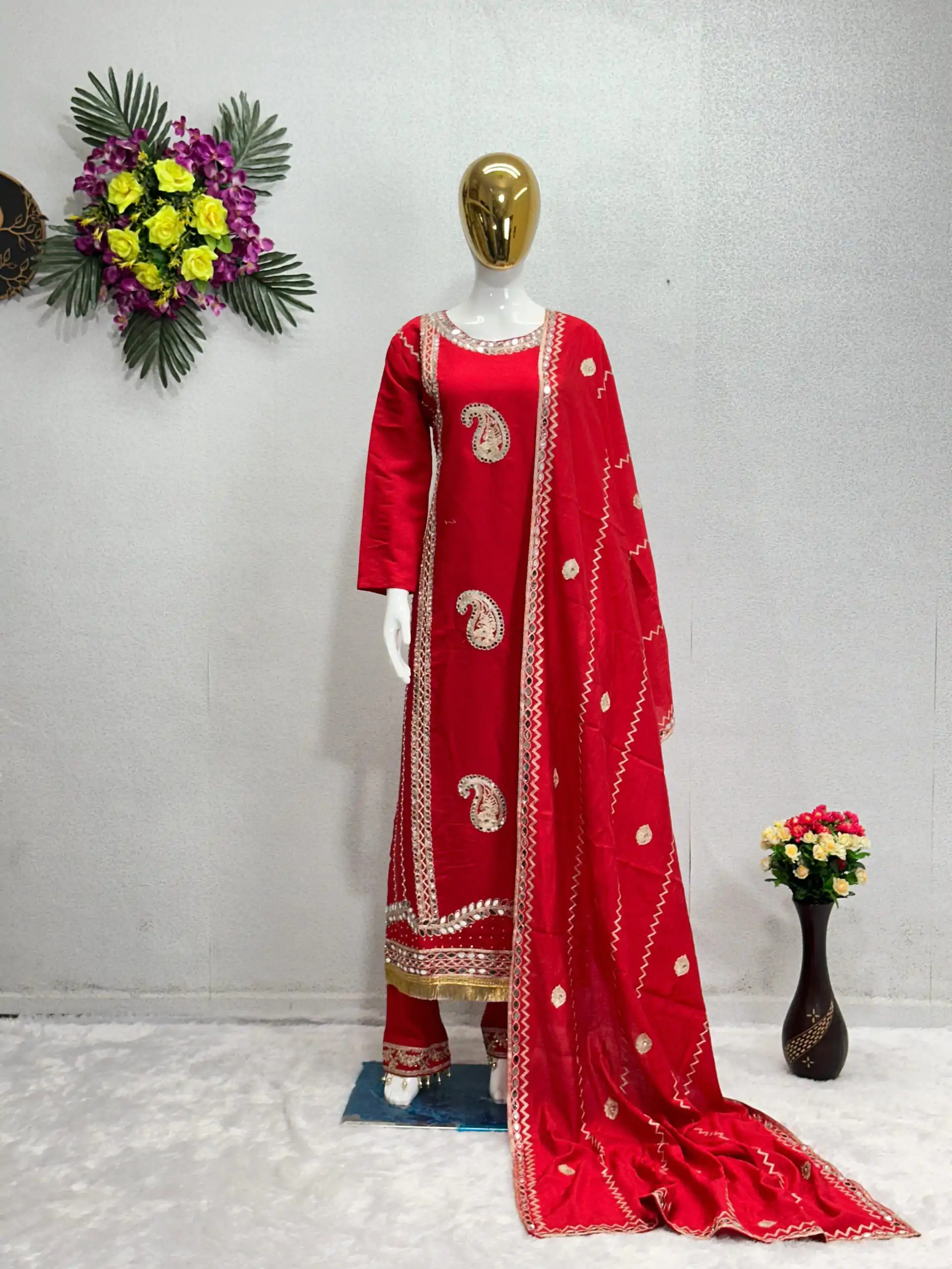 KF 1641 Red Color Roman Silk Embroidered Salwar Suit Wedding, Party, Festive, Events Etc.  Expected Delivery 4-6 Working Days @1999/-Only | Casual Suits, Creative suits, Designer Suits, Palazzo Suits, Party Wear Suits, Salwar suit, Straight Suits