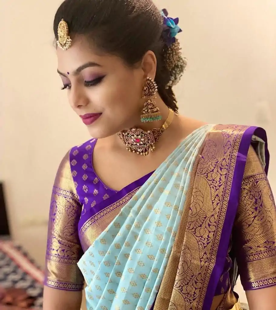 KP 4015 Blue Color Soft Lichi Silk Jacquard On All Over Saree Casual, Party Wear, Wedding, Events Etc. Expected Delivery 4-6 Working Days @1499/- | Bollywood Sarees, Creative Sarees, Designer Sarees, Embroidered Sarees, Ethnic Saree, Modern Digital sarees, Party Wear Sarees, Sarees
