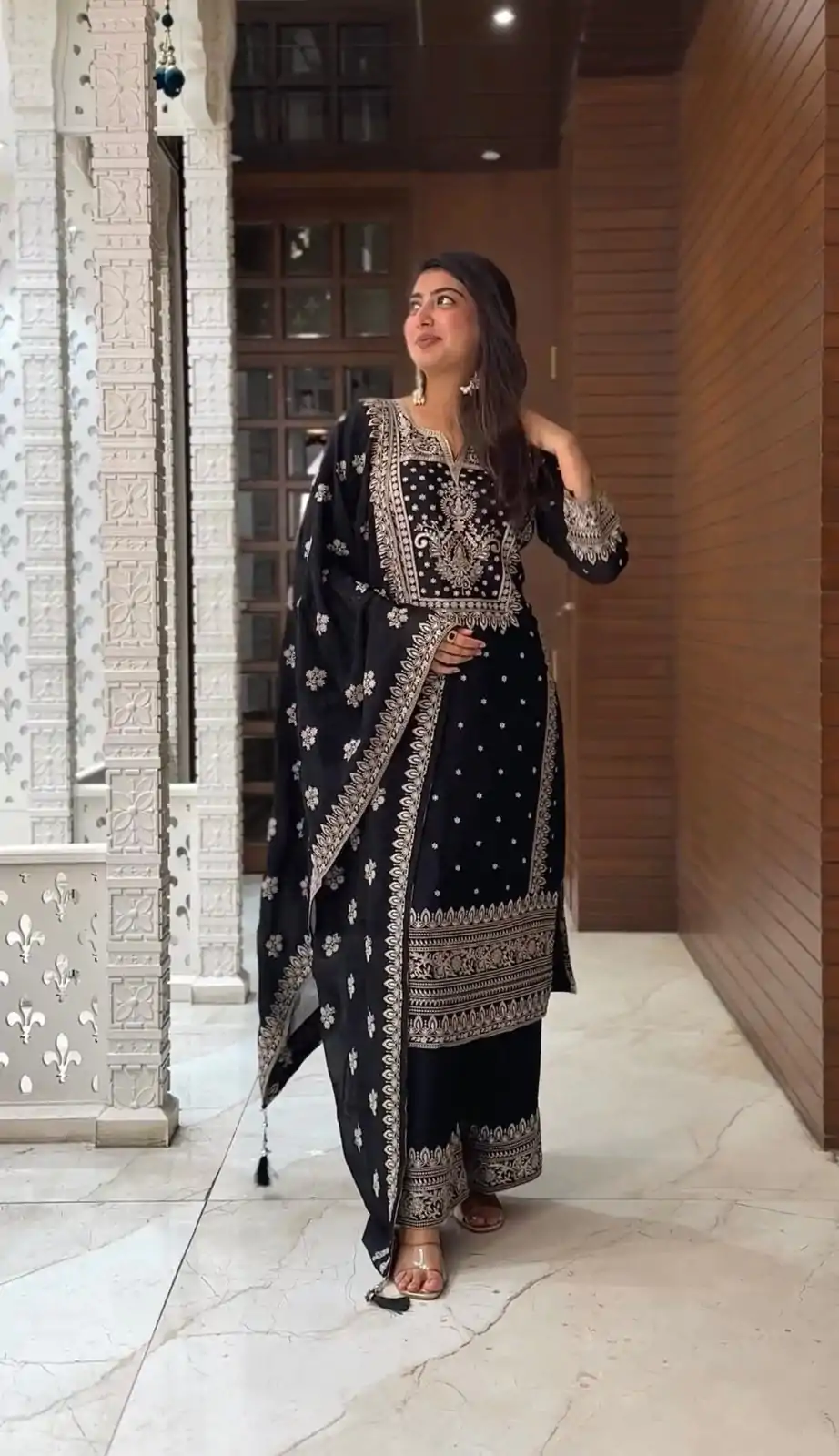 SRK 5156 Black Color Pure Chinnon Silk Embroidery Sequence Salwar Suit Wedding, Party, Festive, Events Expected Delivery 4-6 Working Days @ 2149/- | Jump Suits, Casual Suits, Creative suits, Designer Suits, Palazzo Suits, Party Wear Suits, Patiala Suits, Salwar suit, Straight Suits