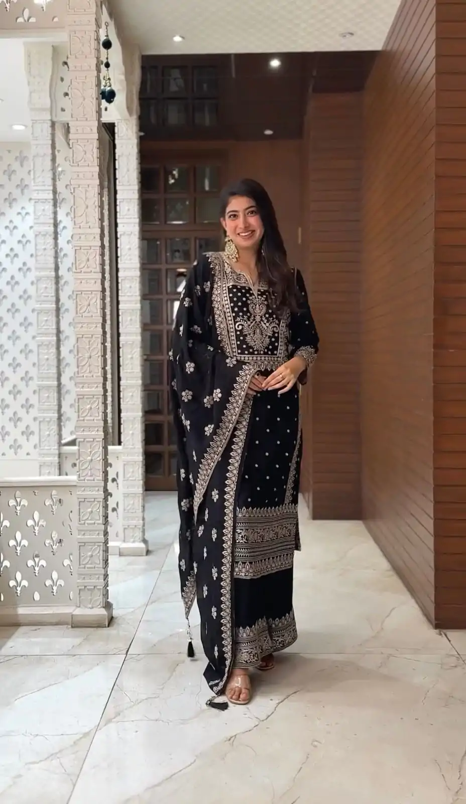SRK 5156 Black Color Pure Chinnon Silk Embroidery Sequence Salwar Suit Wedding, Party, Festive, Events Expected Delivery 4-6 Working Days @ 2149/- | Jump Suits, Casual Suits, Creative suits, Designer Suits, Palazzo Suits, Party Wear Suits, Patiala Suits, Salwar suit, Straight Suits