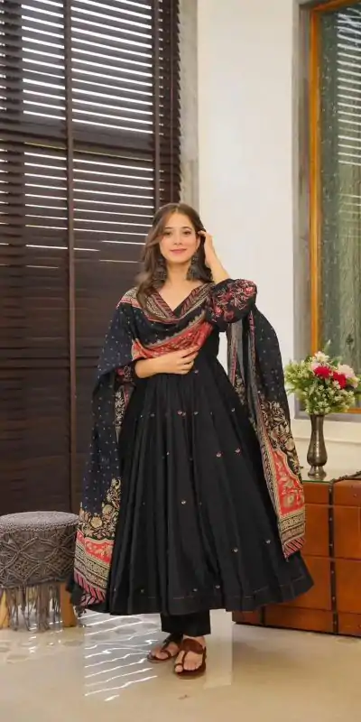 SRK 5171 Black Color Pure Chinnon Silk Embroidery Sequence Salwar Suit Wedding, Party, Festive, Events Expected Delivery 4-6 Working Days @ 1999/- | Jump Suits, Casual Suits, Creative suits, Designer Suits, Palazzo Suits, Party Wear Suits, Patiala Suits, Salwar suit, Straight Suits