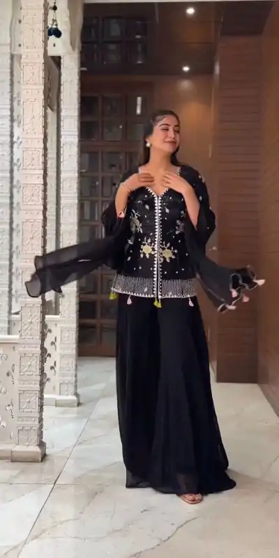 NF 1195 Black color Faux Georgette Embroidery Salwar Suit Casual, Wedding, Party, Festive, Events . Expected Delivery 4-6 Working Days @2049 | Jump Suits, Casual Suits, Creative suits, Designer Suits, Palazzo Suits, Party Wear Suits, Patiala Suits, Salwar suit, Straight Suits
