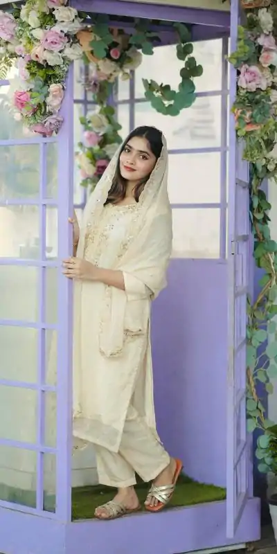 BE 244 Cream Color Organza Cording Embroidery Salwar Suit Wedding, Party, Festive events, etc. Expected Delivery 4-6 Working Days @1999/- | Casual Suits, Creative suits, Designer Suits, Palazzo Suits, Party Wear Suits, Patiala Suits, Salwar suit, Straight Suits