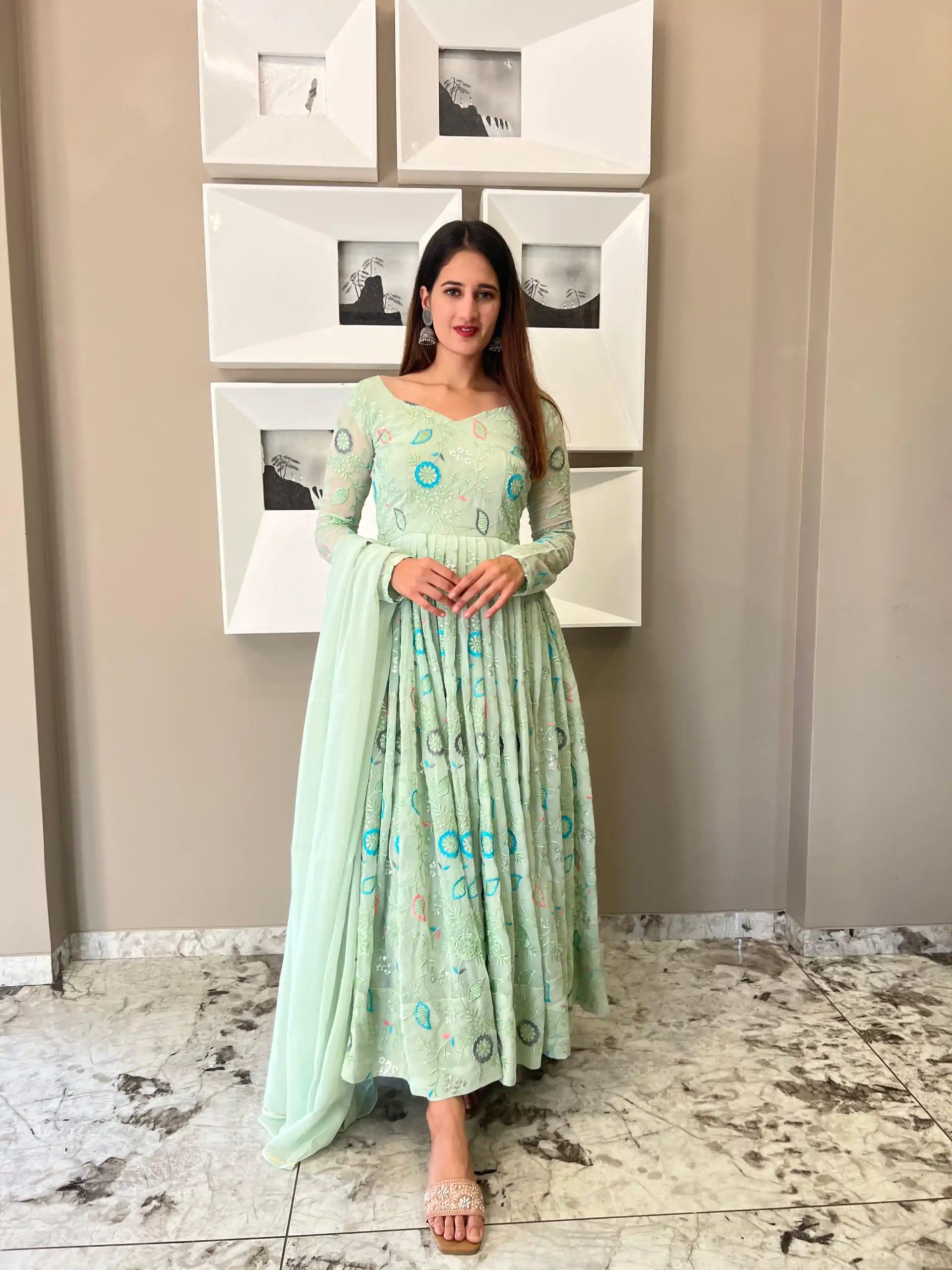 NF 1160 Green Color Georgette Sequence Embroidery Anarkali Suit Casual, Wedding, Party, Festive, Events . Expected Delivery  4-6 Working Days @2499 | Anarkali Suits, Bollywood Anarkali, Creative-Anarkali, Designer Anarkali, Embroidered Anarkali, Party Wear Anarkali