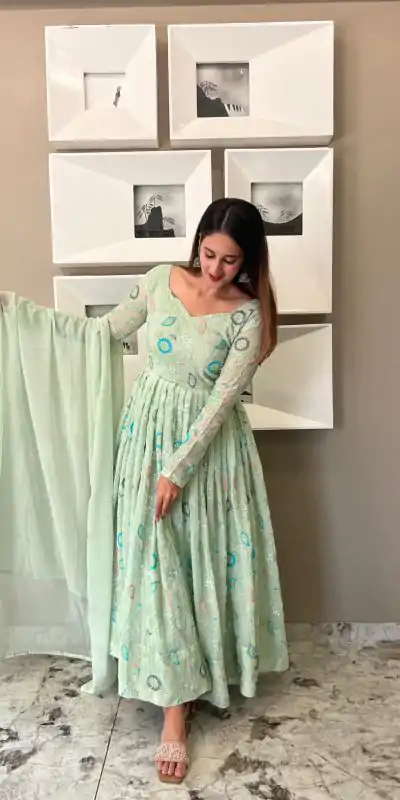NF 1160 Green Color Georgette Sequence Embroidery Anarkali Suit Casual, Wedding, Party, Festive, Events . Expected Delivery 4-6 Working Days @2499 | Anarkali Suits, Bollywood Anarkali, Creative-Anarkali, Designer Anarkali, Embroidered Anarkali, Party Wear Anarkali