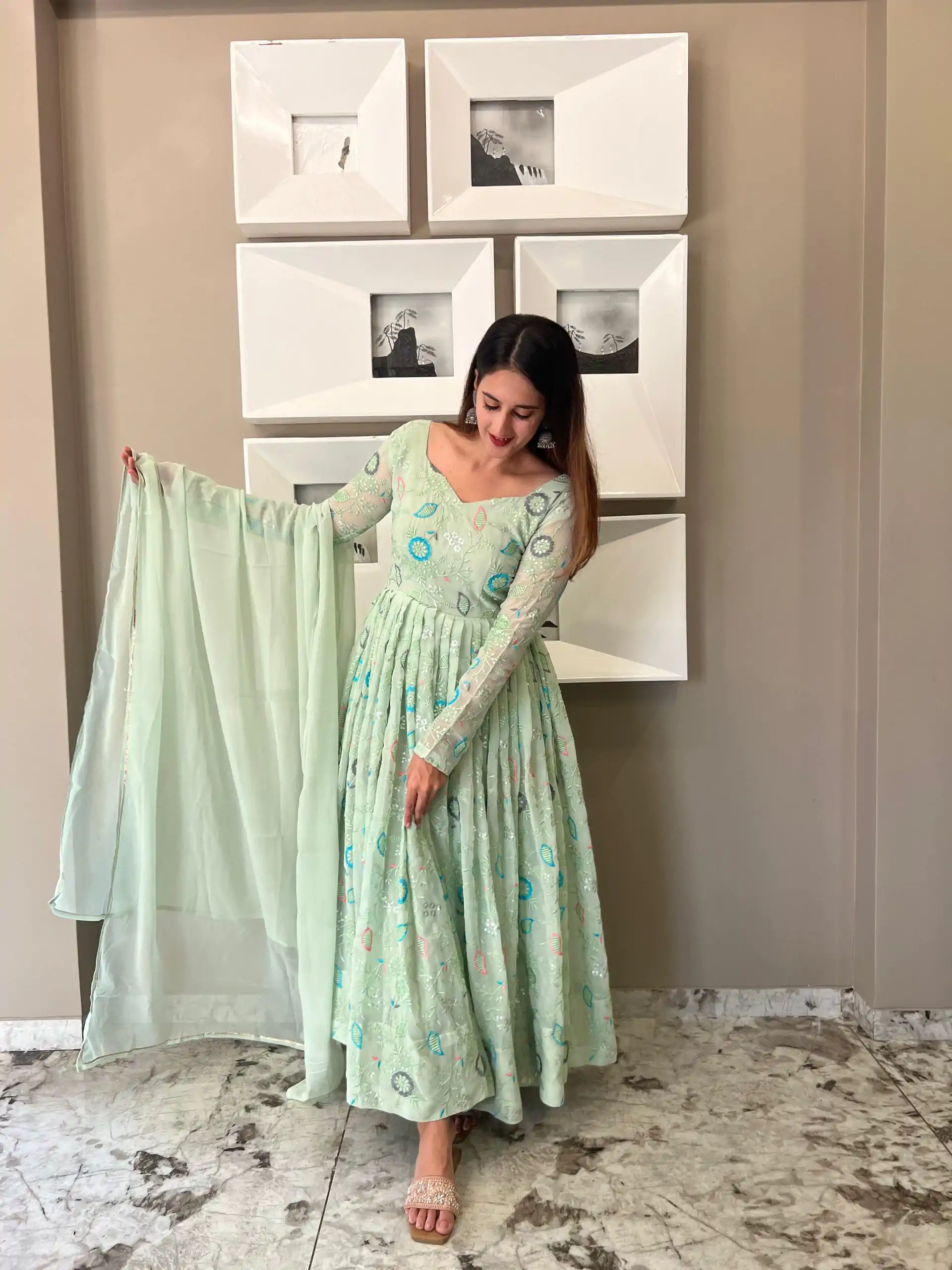 NF 1160 Green Color Georgette Sequence Embroidery Anarkali Suit Casual, Wedding, Party, Festive, Events . Expected Delivery  4-6 Working Days @2499 | Anarkali Suits, Bollywood Anarkali, Creative-Anarkali, Designer Anarkali, Embroidered Anarkali, Party Wear Anarkali