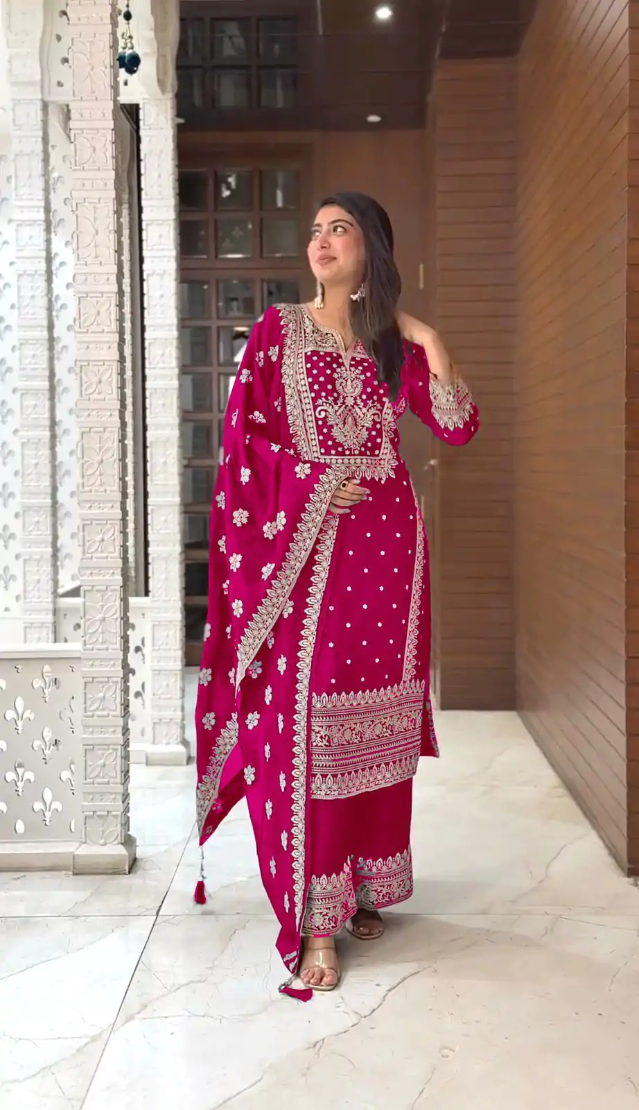 SRK 5156 Pink Color Pure Chinnon Silk Embroidery Sequence Salwar Suit Wedding, Party, Festive, Events Expected Delivery 4-6 Working Days @ 2149/- | Jump Suits, Casual Suits, Creative suits, Designer Suits, Palazzo Suits, Party Wear Suits, Patiala Suits, Salwar suit, Straight Suits