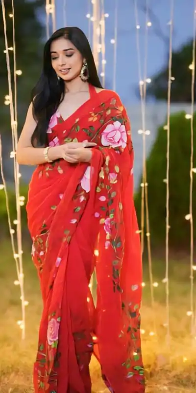 SC 278 Red Color Pure Soft Georgette Silk Design All Over Saree , Party Wear, Events, Festivals Expected Delivery 4-6 Working Days 1599/- | Bollywood Sarees, Creative Sarees, Designer Sarees, Embroidered Sarees, Ethnic Saree, Modern Digital sarees, Party Wear Sarees, Sarees
