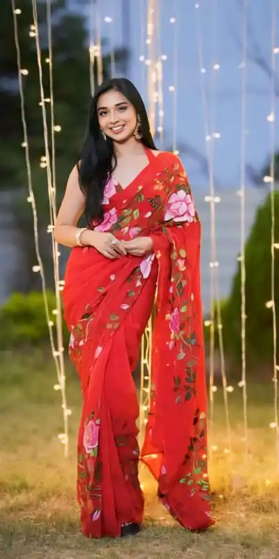 SC 278 Red Color Pure Soft Georgette Silk Design All Over Saree , Party Wear, Events, Festivals Expected Delivery 4-6 Working Days 1599/- | Bollywood Sarees, Creative Sarees, Designer Sarees, Embroidered Sarees, Ethnic Saree, Modern Digital sarees, Party Wear Sarees, Sarees