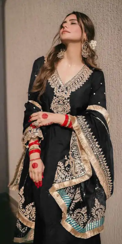 SRK 5153 Black Color Pure Chinnon Silk Embroidery Sequence Salwar Suit Wedding, Party, Festive, Events Expected Delivery 4-6 Working Days @ 1899/- | Jump Suits, Casual Suits, Creative suits, Designer Suits, Palazzo Suits, Party Wear Suits, Patiala Suits, Salwar suit, Straight Suits
