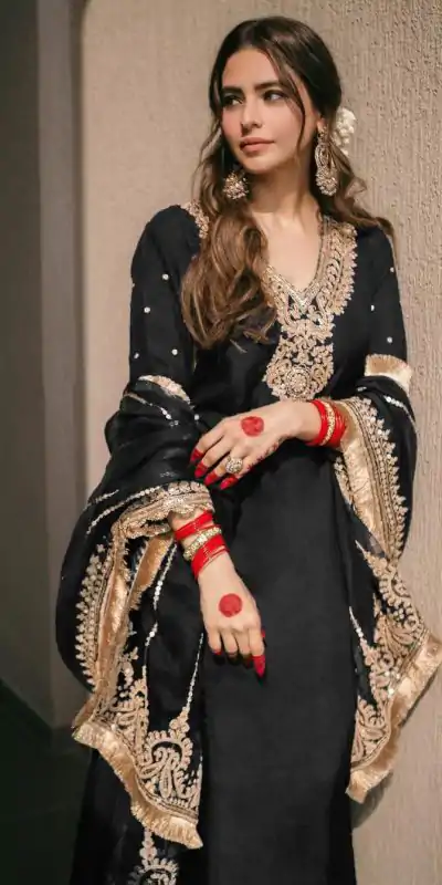 SRK 5153 Black Color Pure Chinnon Silk Embroidery Sequence Salwar Suit Wedding, Party, Festive, Events Expected Delivery 4-6 Working Days @ 1899/- | Jump Suits, Casual Suits, Creative suits, Designer Suits, Palazzo Suits, Party Wear Suits, Patiala Suits, Salwar suit, Straight Suits
