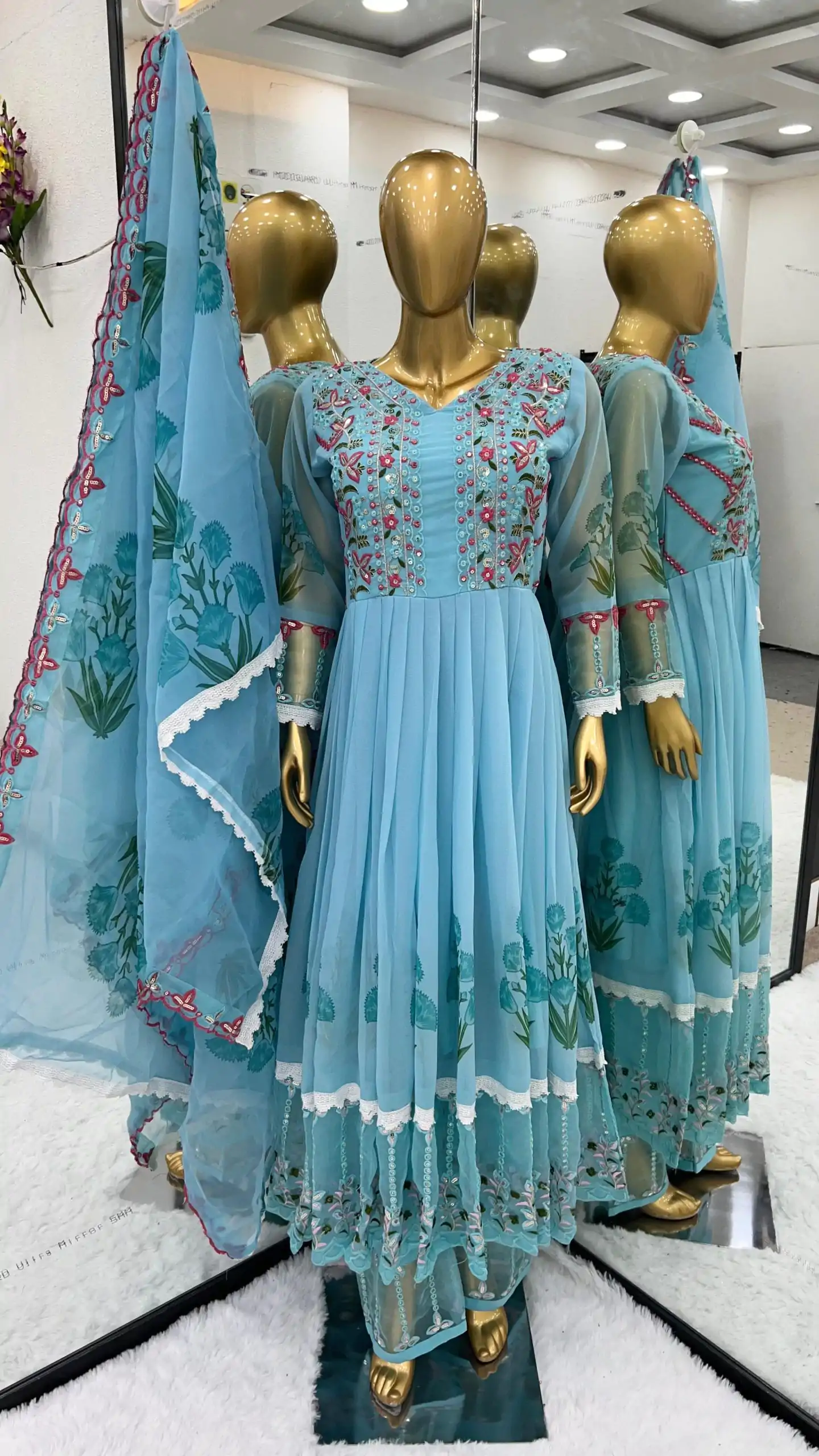 NSR 813 Blue Color Georgette Embroidery Sequence Gown Casual, Wedding, Festive Party Wear, Events   Expected Delivery  4-6 Working Days @2149/- | Bollywood Gowns, Creative Gowns, Designer Gowns, Embroidered Gowns, Gowns, Party Wear Gowns