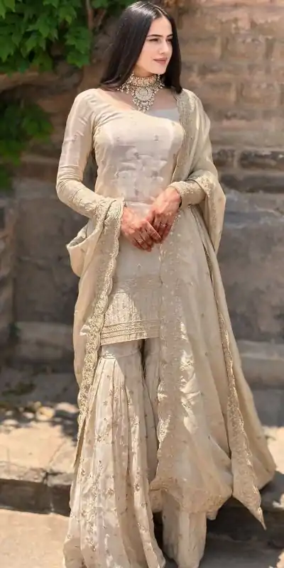 NF 1217 Cream Color Chinon Silk Embroidery Sequence Salwar Suit Casual, Wedding, Party, Festive, Events . Expected Delivery  4-6 Working Days @2049 | Casual Suits, Creative suits, Designer Suits, Palazzo Suits, Party Wear Suits, Patiala Suits, Salwar suit, Straight Suits