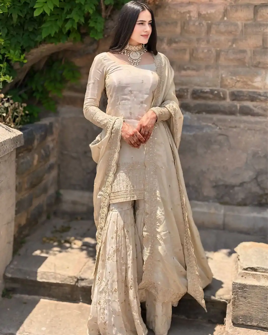 NF 1217 Cream Color Chinon Silk Embroidery Sequence Salwar Suit Casual, Wedding, Party, Festive, Events . Expected Delivery  4-6 Working Days @2049 | Casual Suits, Creative suits, Designer Suits, Palazzo Suits, Party Wear Suits, Patiala Suits, Salwar suit, Straight Suits