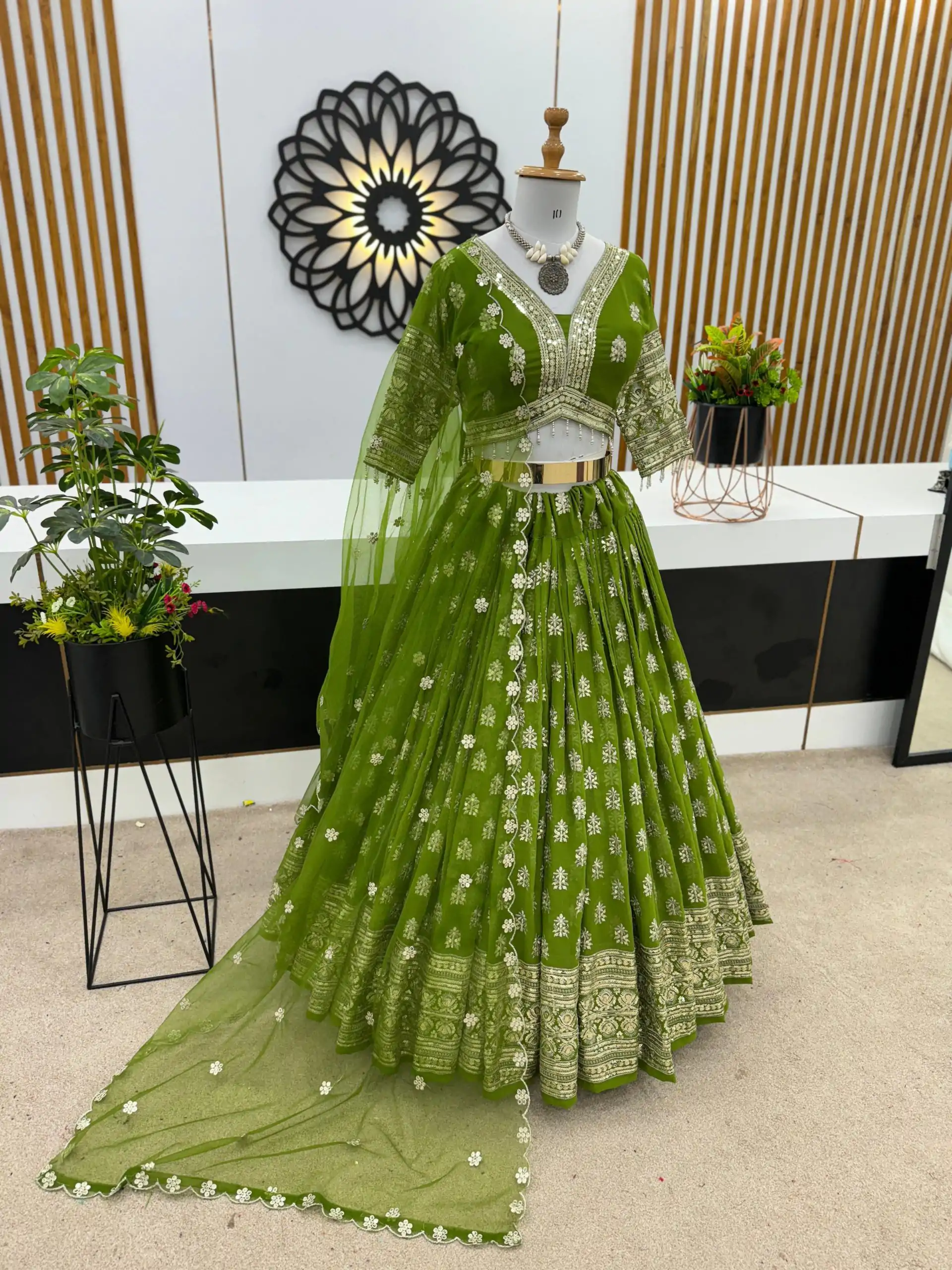 ZSR 3070 Green Color Georgette Embroidery Sequence Lehenga Choli Wedding, Party, Events Etc. Expected Delivery 4-6 Working Days 2149/- | Bollywood Lehenga, Creative Lehenga, Designer Lehenga, Embroidered Lehenga, Lehenga, Party Wear Lehenga