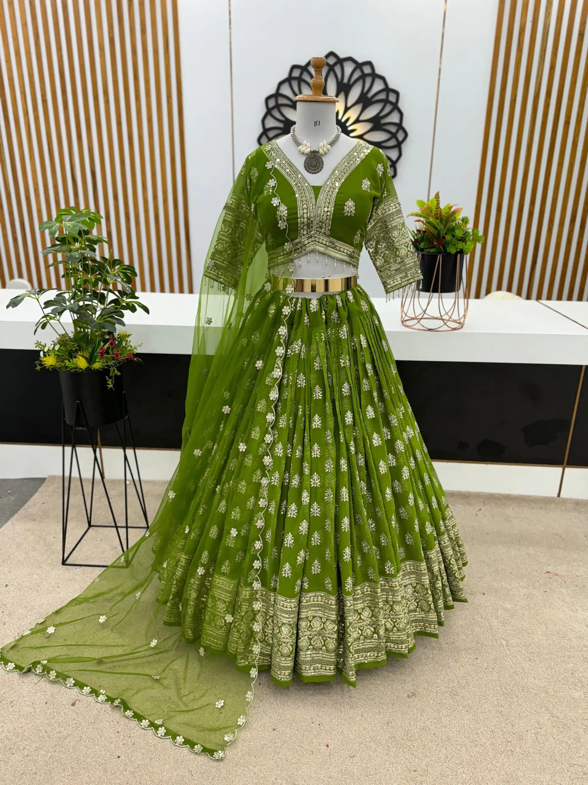 ZSR 3070 Green Color Georgette Embroidery Sequence Lehenga Choli Wedding, Party, Events Etc. Expected Delivery 4-6 Working Days 2149/- | Bollywood Lehenga, Creative Lehenga, Designer Lehenga, Embroidered Lehenga, Lehenga, Party Wear Lehenga