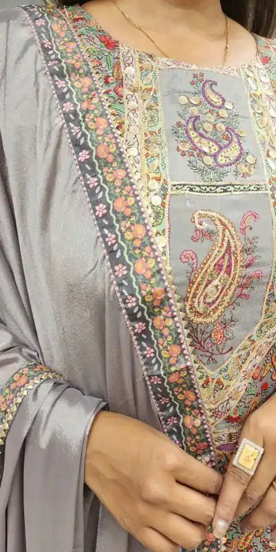 LG 1856 Grey color Maslin Printed And Coin Work Salwar Suit Casual, Wedding, Party, Festive, Events . Expected Delivery 4-6 Working Days @1899/- | Casual Suits, Creative suits, Designer Suits, Palazzo Suits, Party Wear Suits, Patiala Suits, Salwar suit, Straight Suits