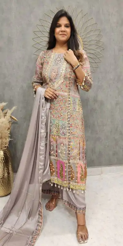 LG 1856 Grey color Maslin Printed And Coin Work Salwar Suit Casual, Wedding, Party, Festive, Events . Expected Delivery 4-6 Working Days @1899/- | Casual Suits, Creative suits, Designer Suits, Palazzo Suits, Party Wear Suits, Patiala Suits, Salwar suit, Straight Suits