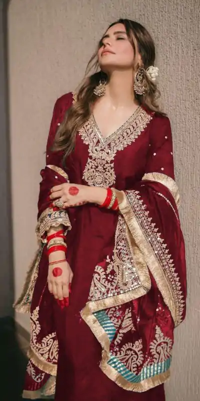 SRK 5153 Red Color Pure Chinnon Silk Embroidery Sequence Salwar Suit Wedding, Party, Festive, Events Expected Delivery 4-6 Working Days @ 1899/- | Jump Suits, Casual Suits, Creative suits, Designer Suits, Palazzo Suits, Party Wear Suits, Patiala Suits, Salwar suit, Straight Suits