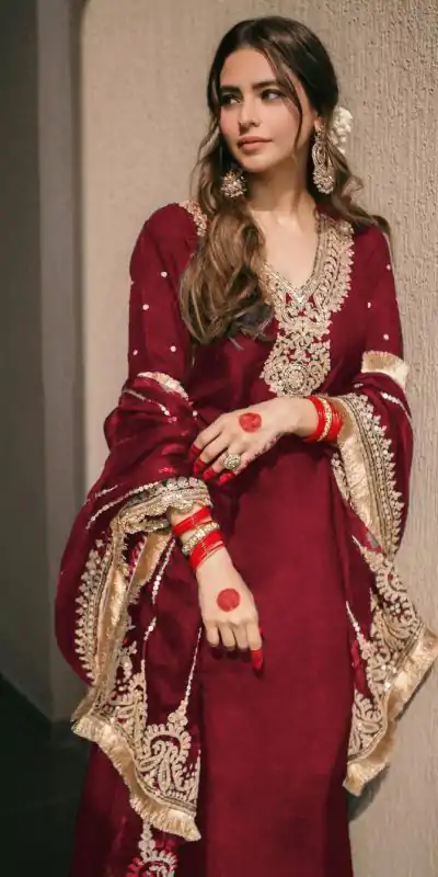 SRK 5153 Red Color Pure Chinnon Silk Embroidery Sequence Salwar Suit Wedding, Party, Festive, Events Expected Delivery 4-6 Working Days @ 1899/- | Jump Suits, Casual Suits, Creative suits, Designer Suits, Palazzo Suits, Party Wear Suits, Patiala Suits, Salwar suit, Straight Suits