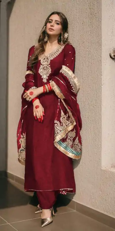 SRK 5153 Red Color Pure Chinnon Silk Embroidery Sequence Salwar Suit Wedding, Party, Festive, Events Expected Delivery 4-6 Working Days @ 1899/- | Jump Suits, Casual Suits, Creative suits, Designer Suits, Palazzo Suits, Party Wear Suits, Patiala Suits, Salwar suit, Straight Suits