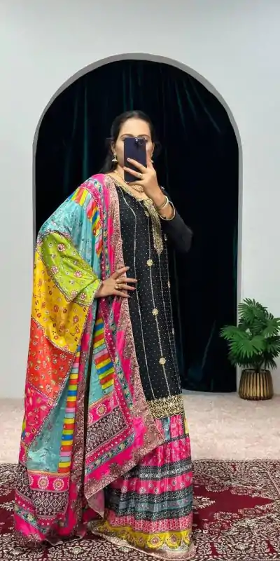 ST 1046 Black Color Chinon Embroidery Work Salwar Suit Casual, Wedding, Party, Festive, Events Etc. Expected Delivery 4-6 Working Days @2399/- | Jump Suits, Casual Suits, Creative suits, Designer Suits, Palazzo Suits, Party Wear Suits, Patiala Suits, Salwar suit, Straight Suits