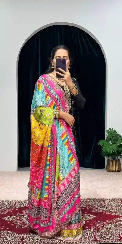 ST 1046 Black Color Chinon Embroidery Work Salwar Suit Casual, Wedding, Party, Festive, Events Etc. Expected Delivery 4-6 Working Days @2399/- | Jump Suits, Casual Suits, Creative suits, Designer Suits, Palazzo Suits, Party Wear Suits, Patiala Suits, Salwar suit, Straight Suits