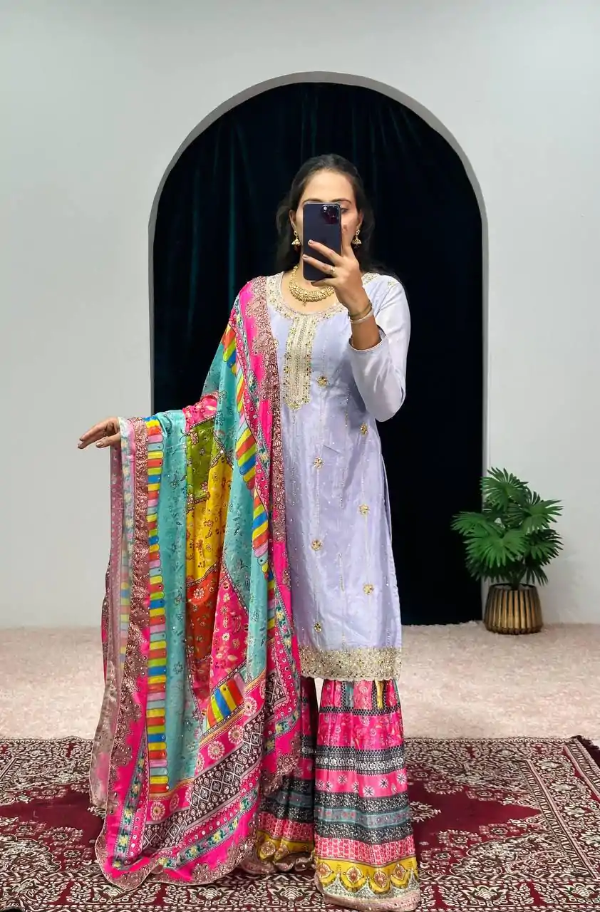 ST 1046 Violet Color Chinon Embroidery Work Salwar Suit Casual, Wedding, Party, Festive, Events Etc. Expected Delivery 4-6 Working Days @2399/- | Jump Suits, Casual Suits, Creative suits, Designer Suits, Palazzo Suits, Party Wear Suits, Patiala Suits, Salwar suit, Straight Suits